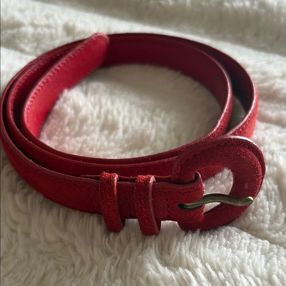 Red and Green Leather Belts with Classic Buckles
